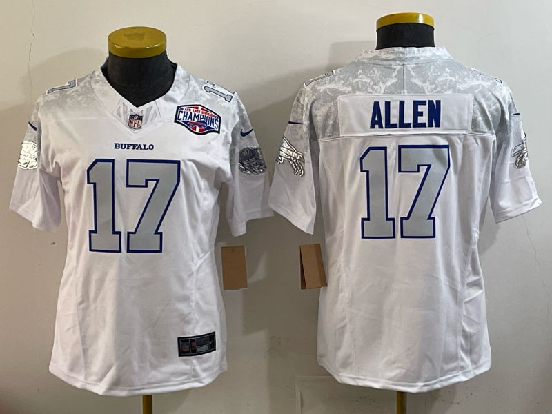 Women 2025 Buffalo Bills 17 Allen white 5th generation Throwback Nike Limited NFL Jersey style 003